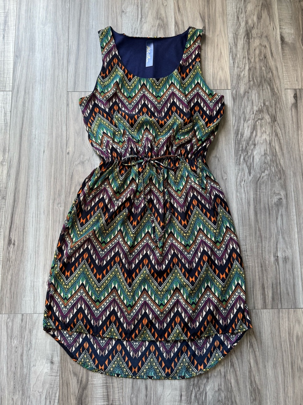 Blue Rain Sleeveless Chevron Print Summer Dress - Navy/Teal/Orange
